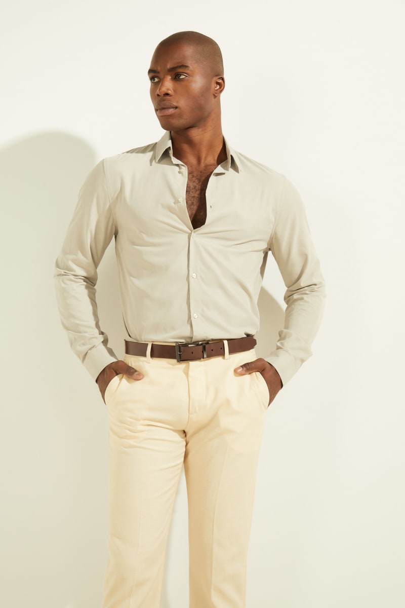 Beige Men's Guess Italian Notched Cuff Shirts | 0821763-DO