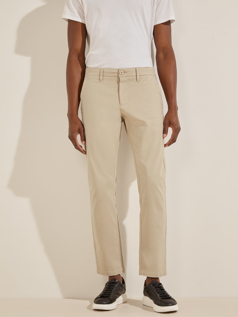 Beige Men's Guess Myron Twill Skinnys Pants | 2580394-IC