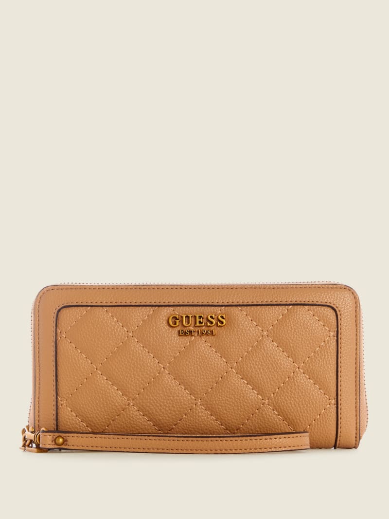 Beige Women's Guess Abey Large Zip-Around Wallets | 1267950-QU