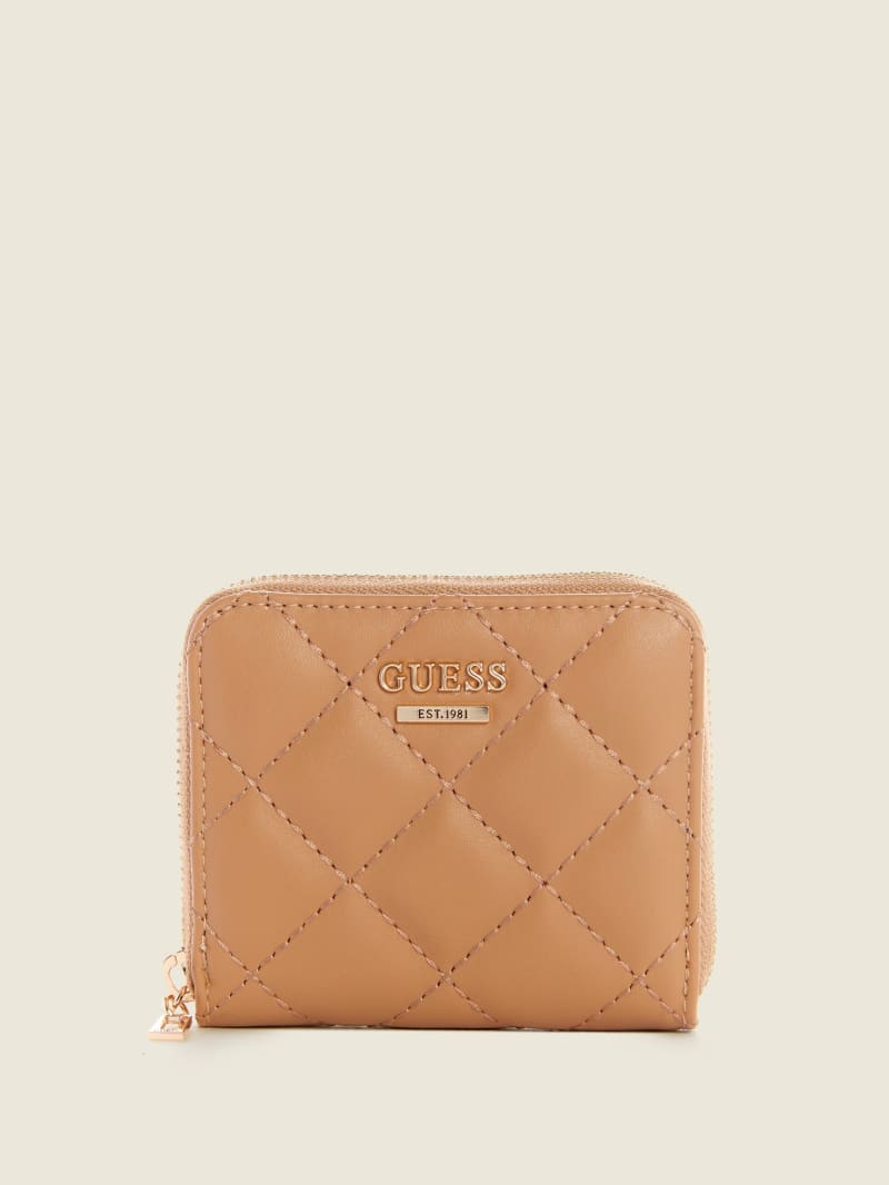 Beige Women's Guess Cessily Quilted Small Zip-Around Satchel Bags | 9820614-WI