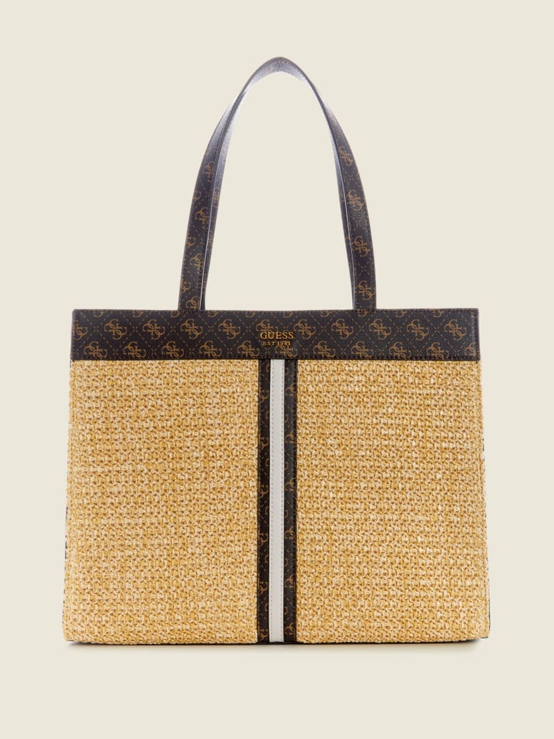 Beige Women's Guess Kasinta Raffia Tote Bags | 3819246-XJ