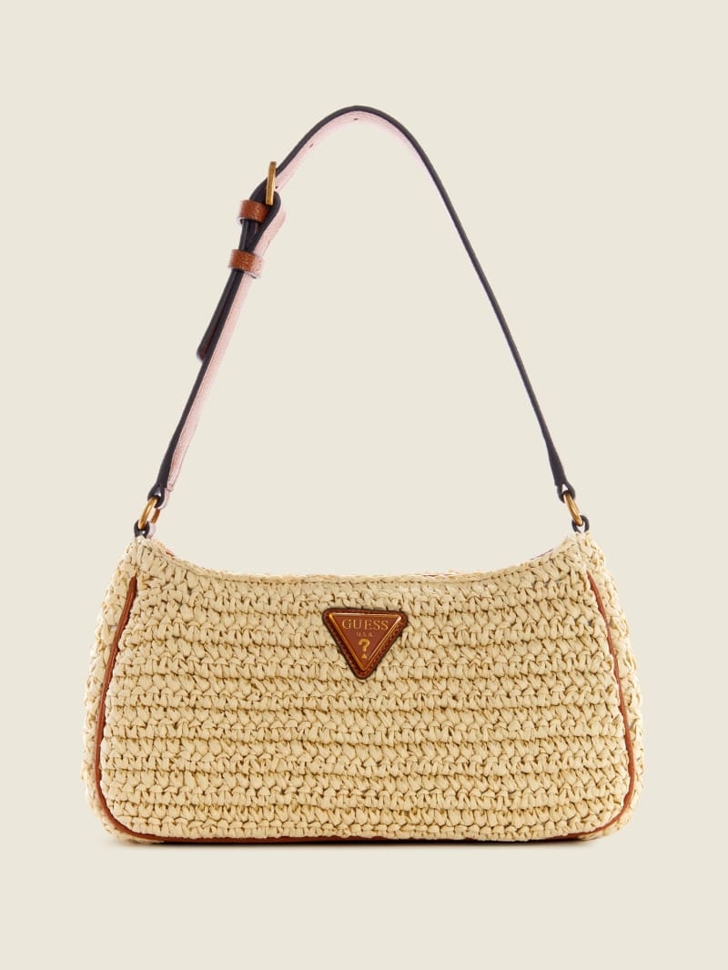 Beige Women's Guess Little Bay Straw Shoulder Bags | 8215067-FU