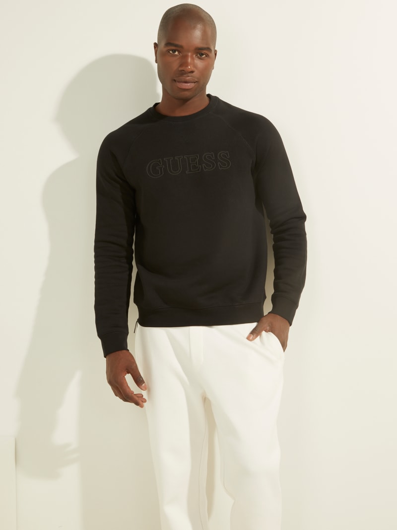 Black Men's Guess Aldwin Crewneck Sweatshirts | 2507831-HT