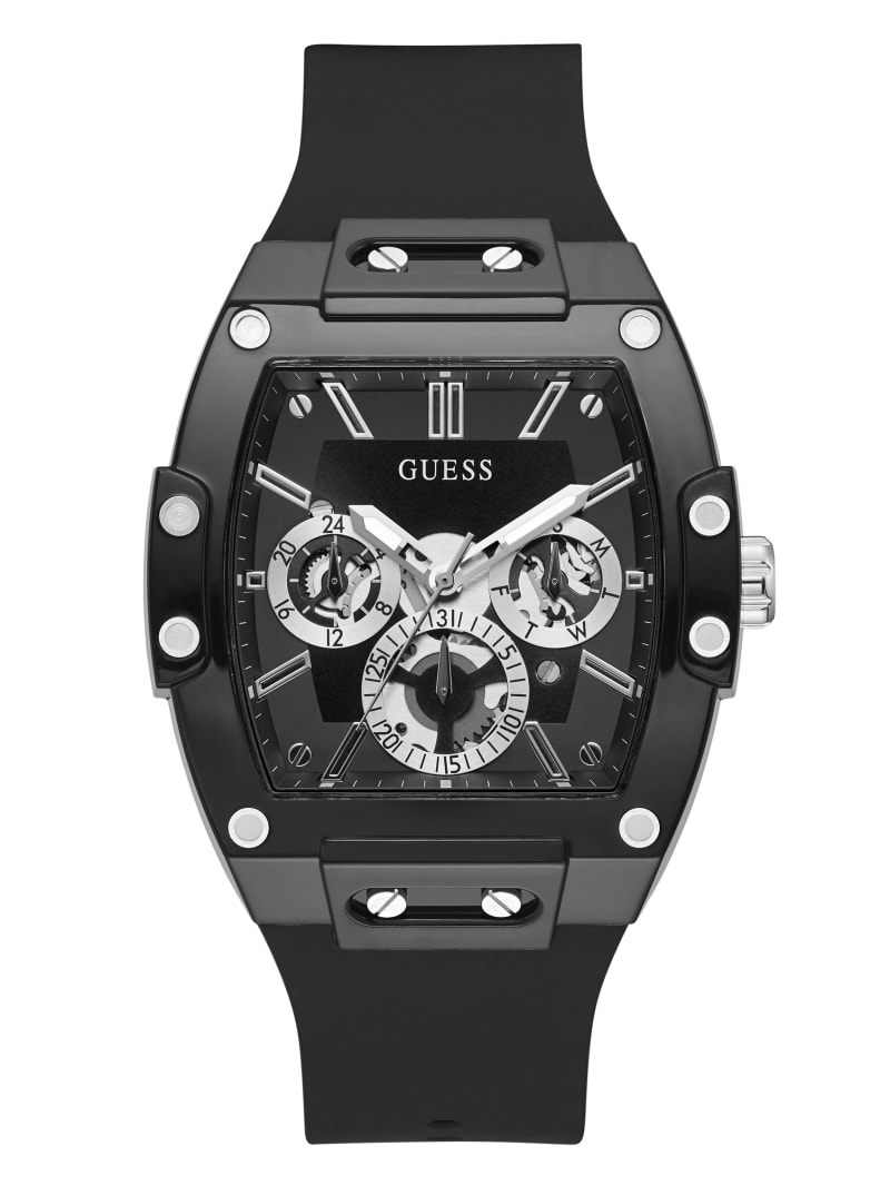 Black Men's Guess And Silver-Tone Multifunction Watches | 1546830-RS