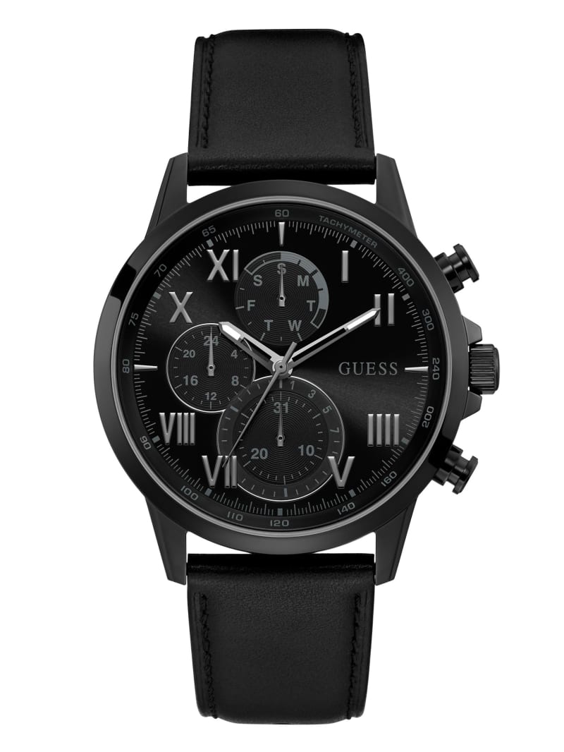 Black Men's Guess Black-Tone And Leather Chronographic Watches | 2103846-FO