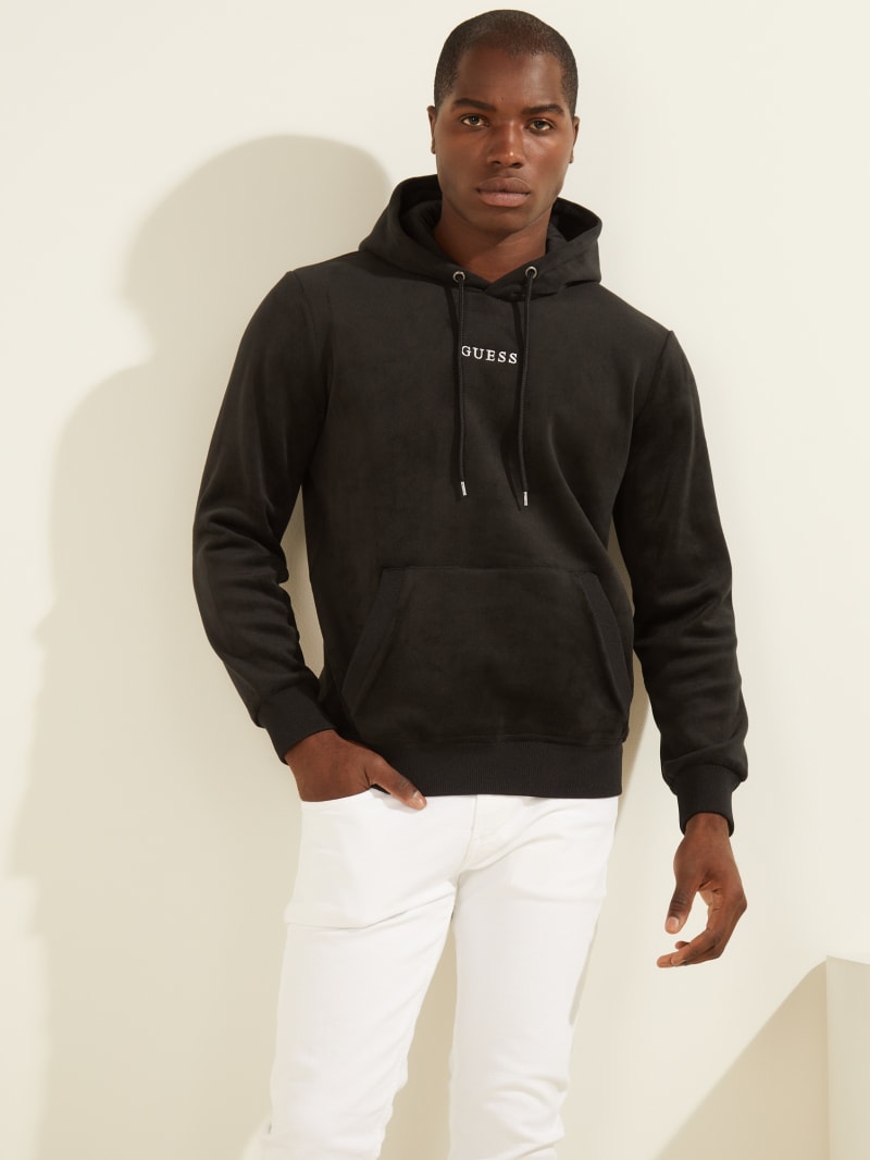 Black Men's Guess Bonded Velvet Hoodie | 0462395-KG