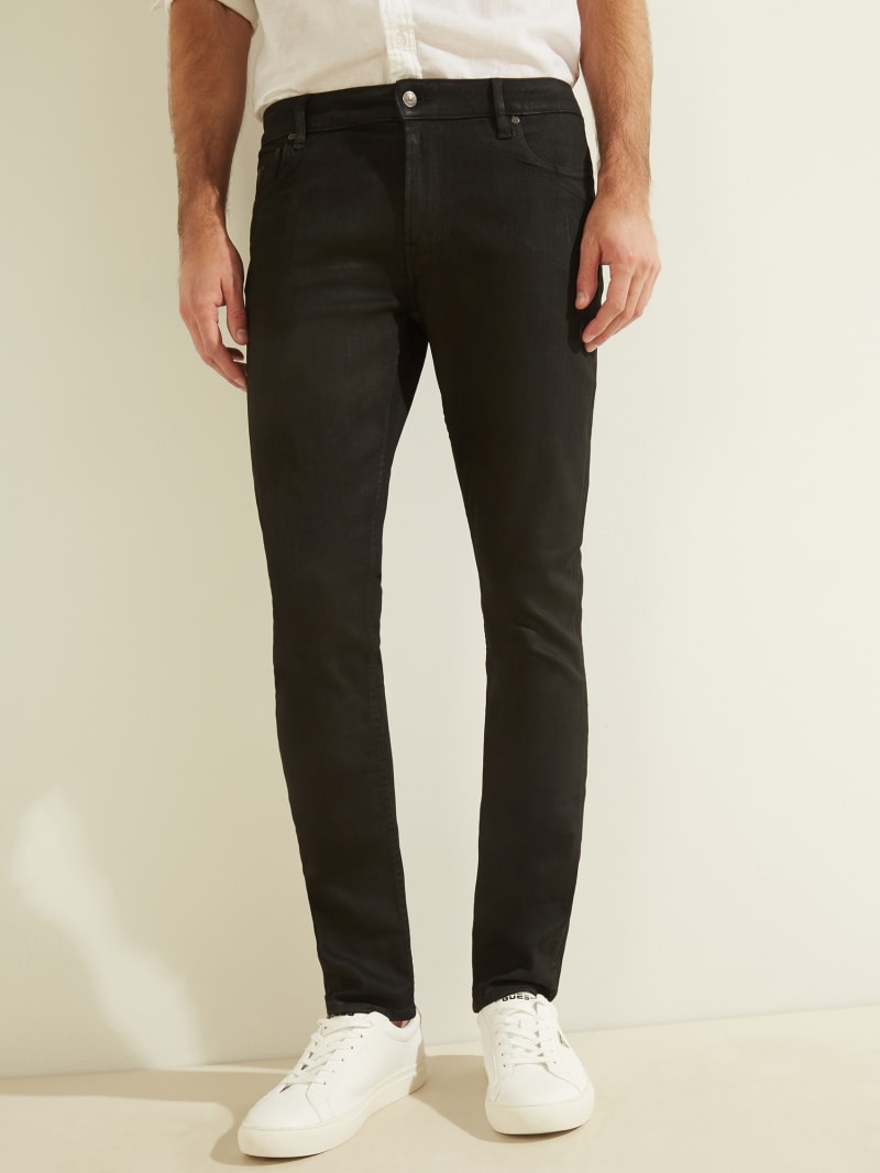 Black Men's Guess Coated Skinny Pants | 9853746-BA