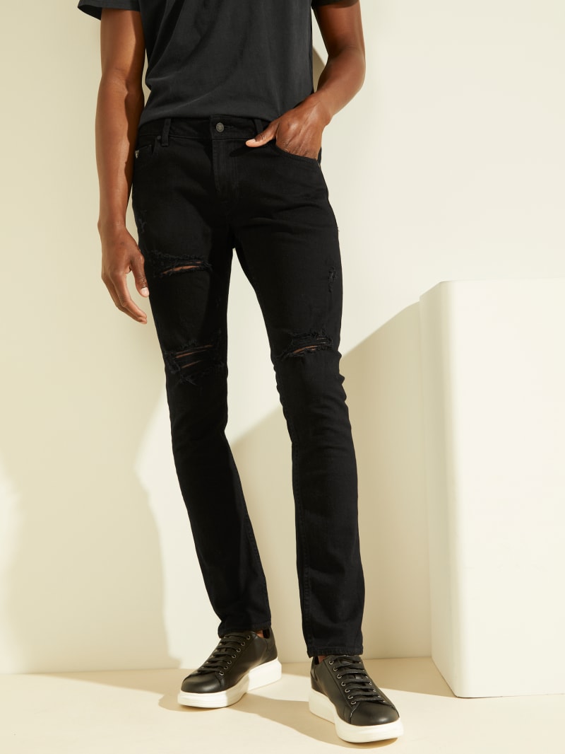 Black Men's Guess Destroyed Skinny Pants | 2847351-EG