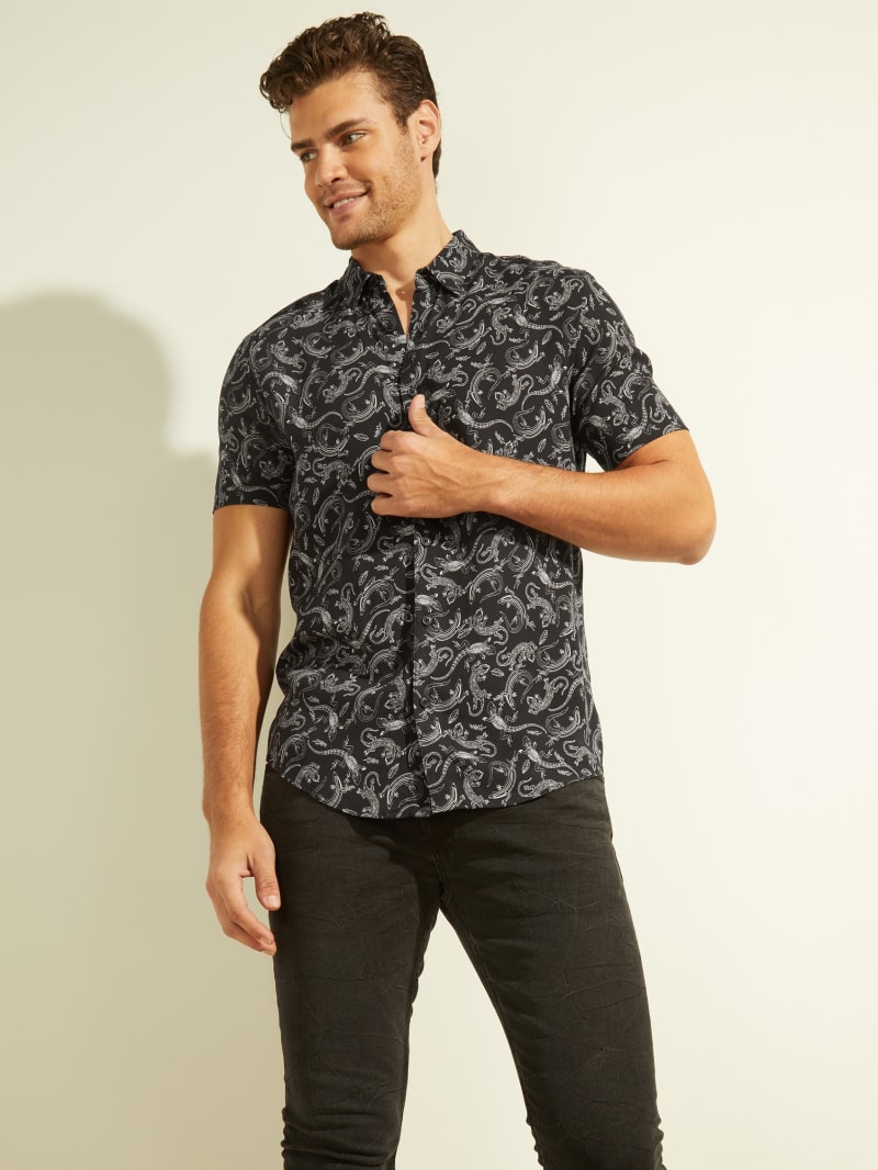 Black Men's Guess Eco Lizard Shirts | 5047129-TR