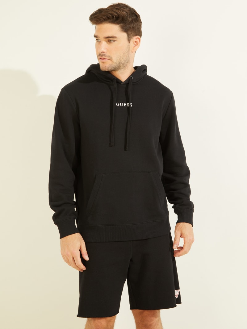 Black Men's Guess Eco Roy Embroidered Logo Hoodie | 2735491-PH