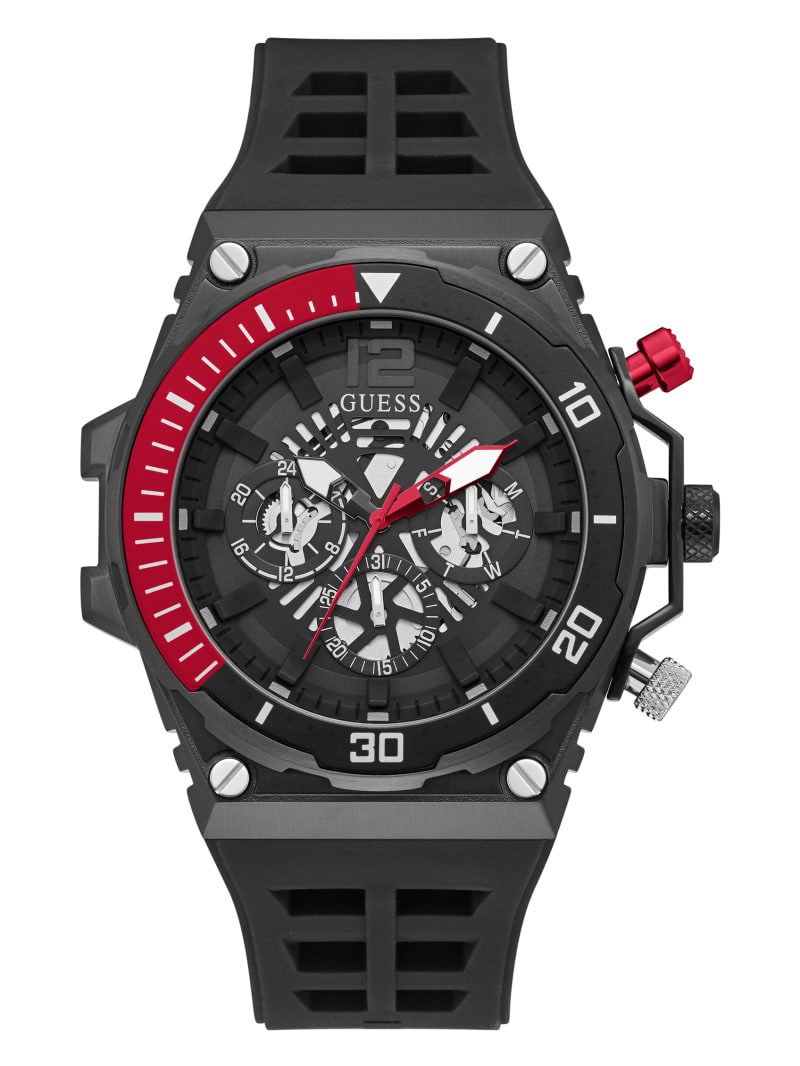 Black Men's Guess Exposed Dial Multifunction Watches | 3209156-WE