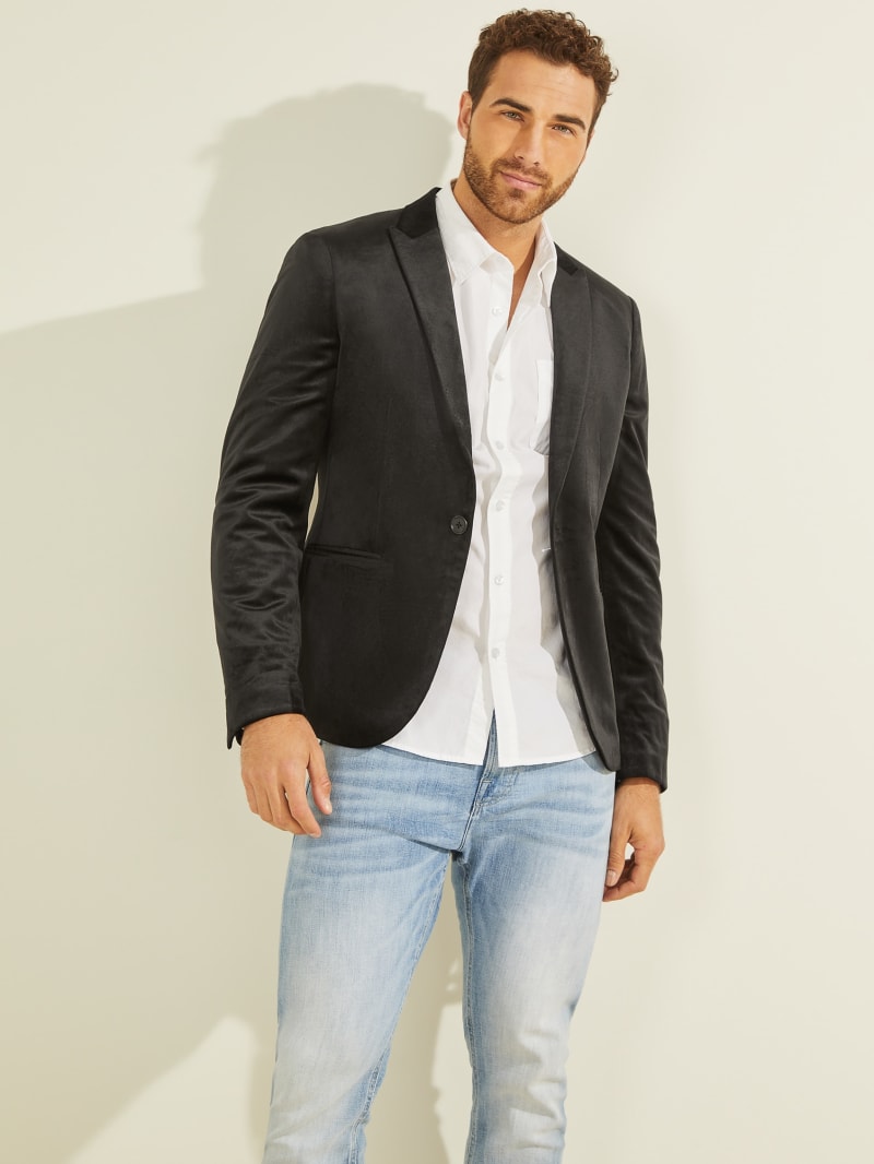 Black Men's Guess Fulham Velvet Jackets | 1794258-MB