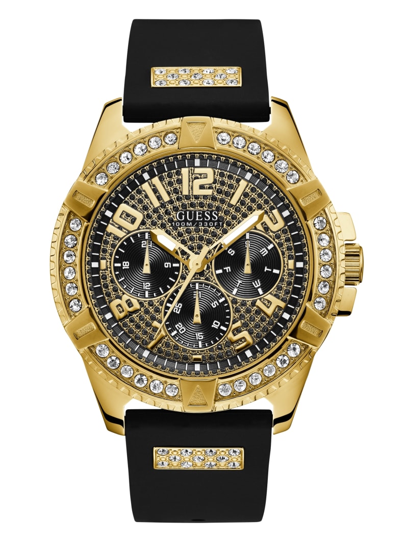 Black Men's Guess Gold-Tone Multifunction Watches | 8950342-MU