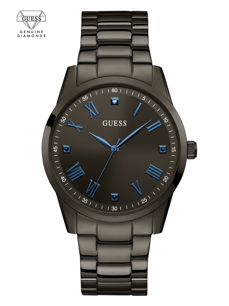 Black Men's Guess Gunmetal And Blue Analog Watches | 5316840-KS