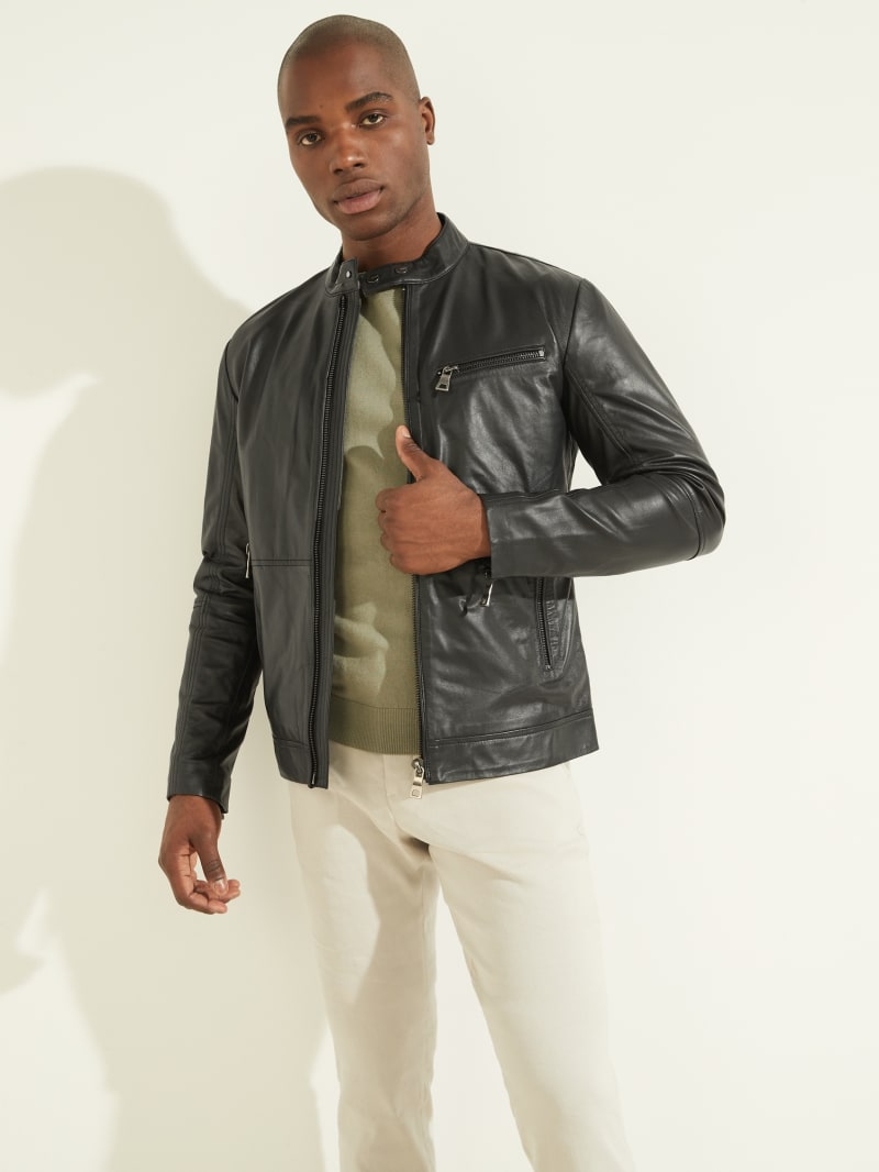 Black Men's Guess Leather Biker Jackets | 2730169-SC