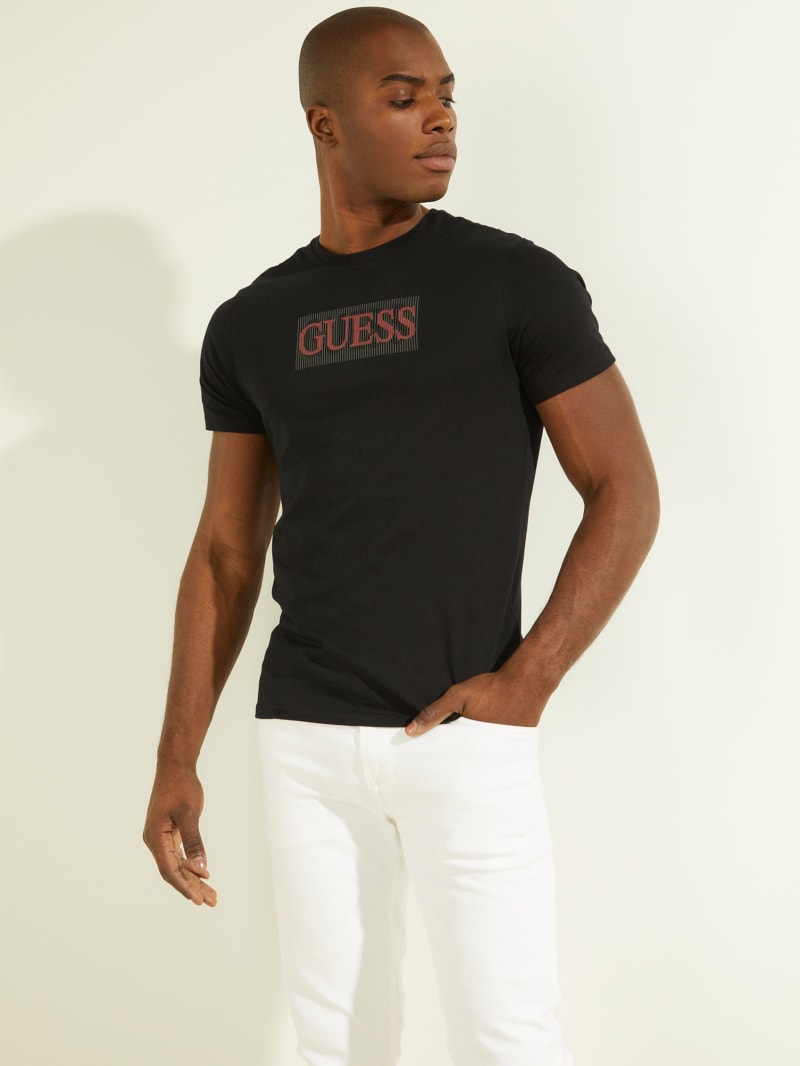 Black Men's Guess Logo Tee T Shirts | 1870295-TL