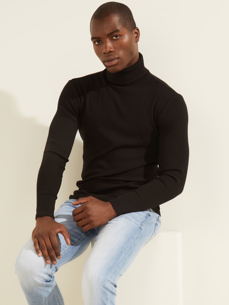 Black Men's Guess Mateo Turtleneck Tee Hoodie | 7201946-UL