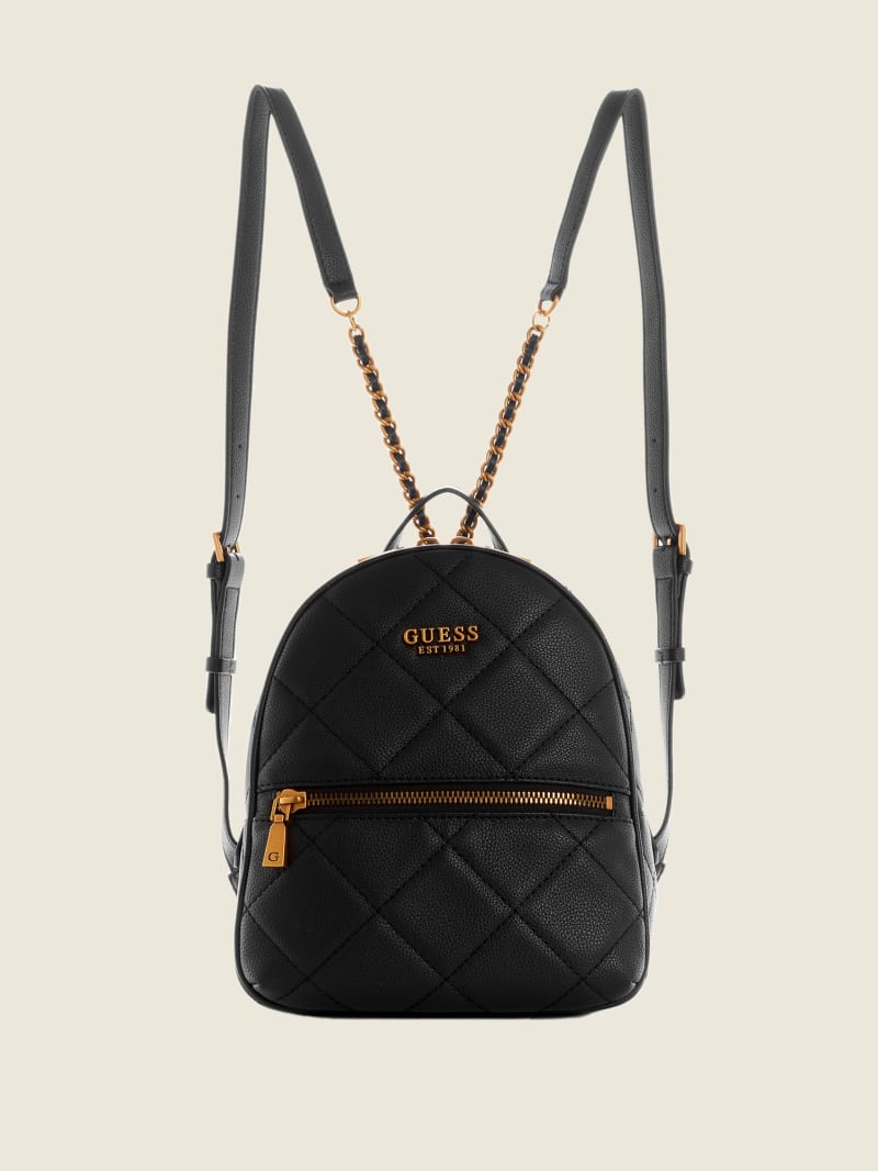 Black Women's Guess Abey Quilted Backpacks | 3476852-ZQ