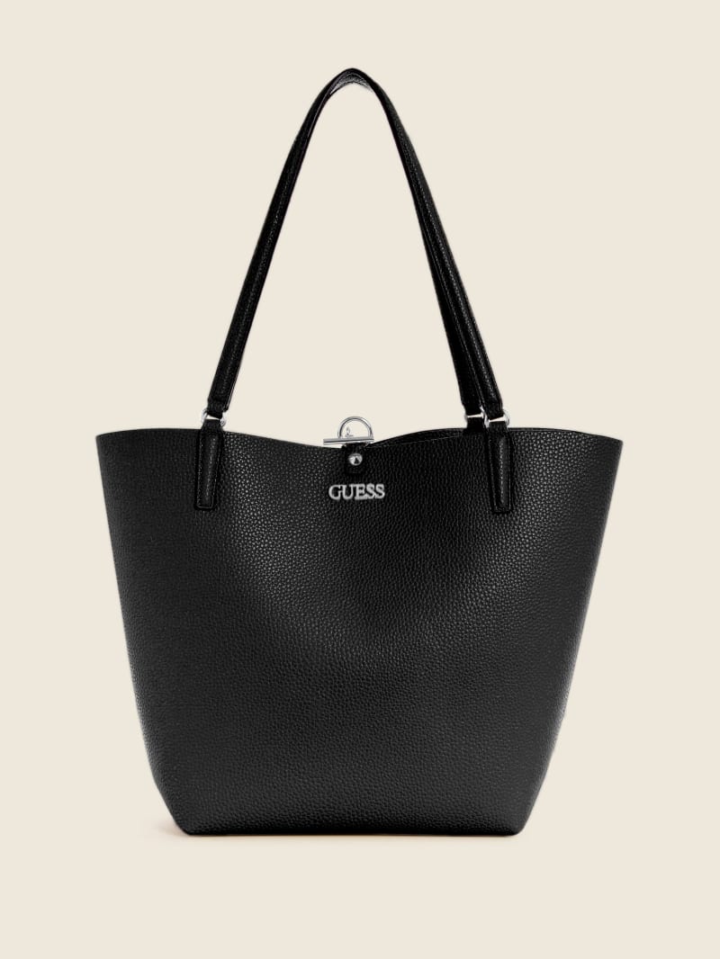 Black Women's Guess Alby Toggle Tote Bags | 0167425-AL