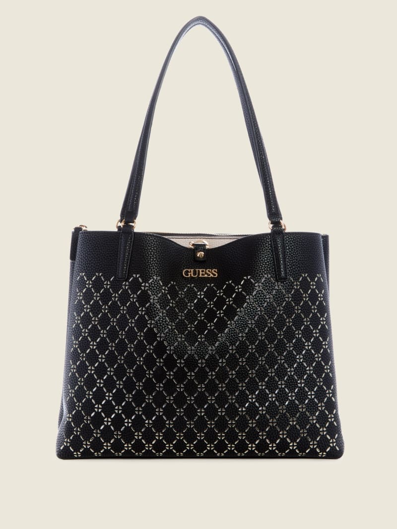 Black Women's Guess Amara Society Tote Bags | 5180246-WE