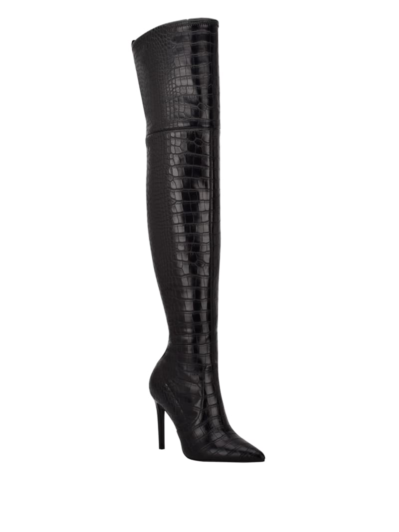 Black Women's Guess Baiwa Croc Over-the-Knee Boots | 0259381-SY