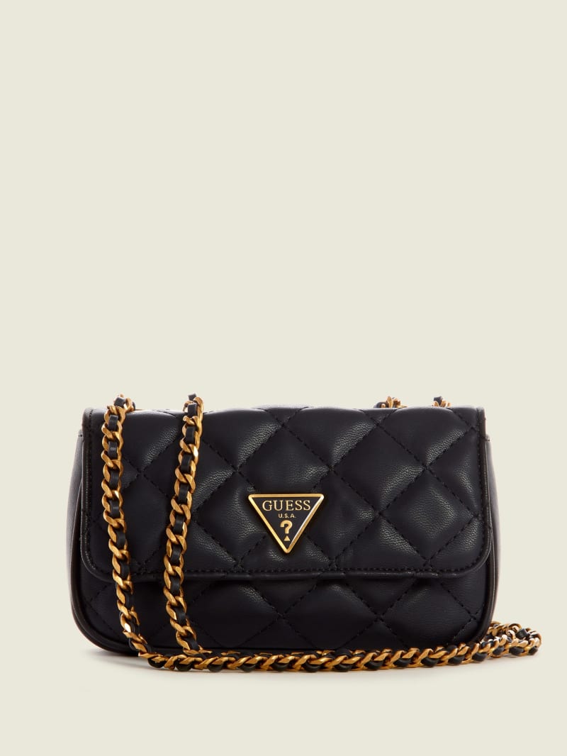 Black Women's Guess Cessily Quilted Convertible Mini Bag | 2360178-ZN