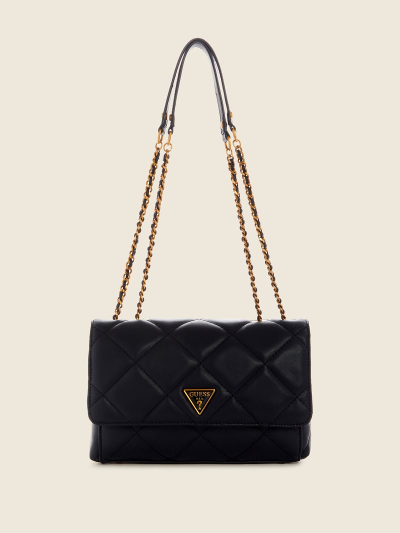 Black Women's Guess Cessily Quilted Convertible Crossbody Bags | 8746153-UZ