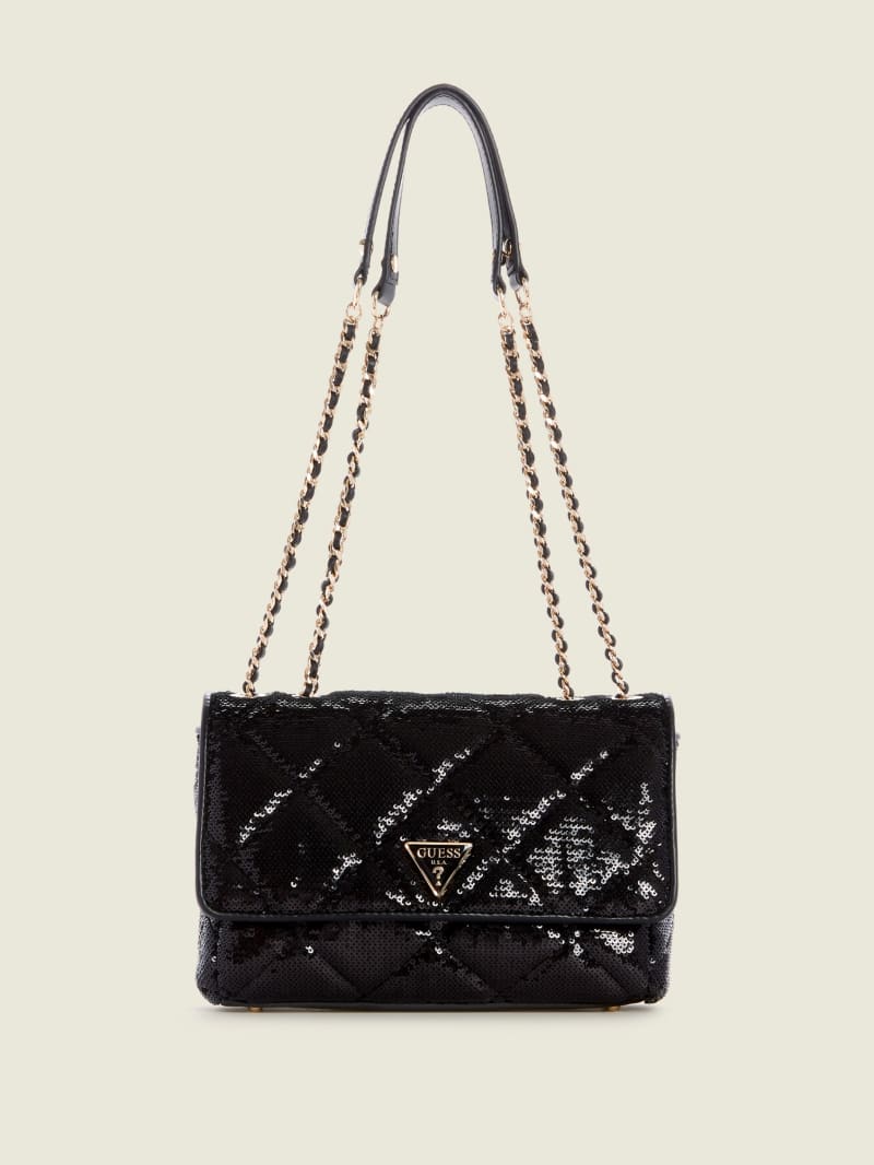 Black Women's Guess Cessily Sequins Convertible Crossbody Bags | 5629471-YW