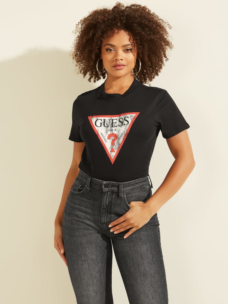 Black Women's Guess Eco Classic Logo Tee Tops | 5871609-BR