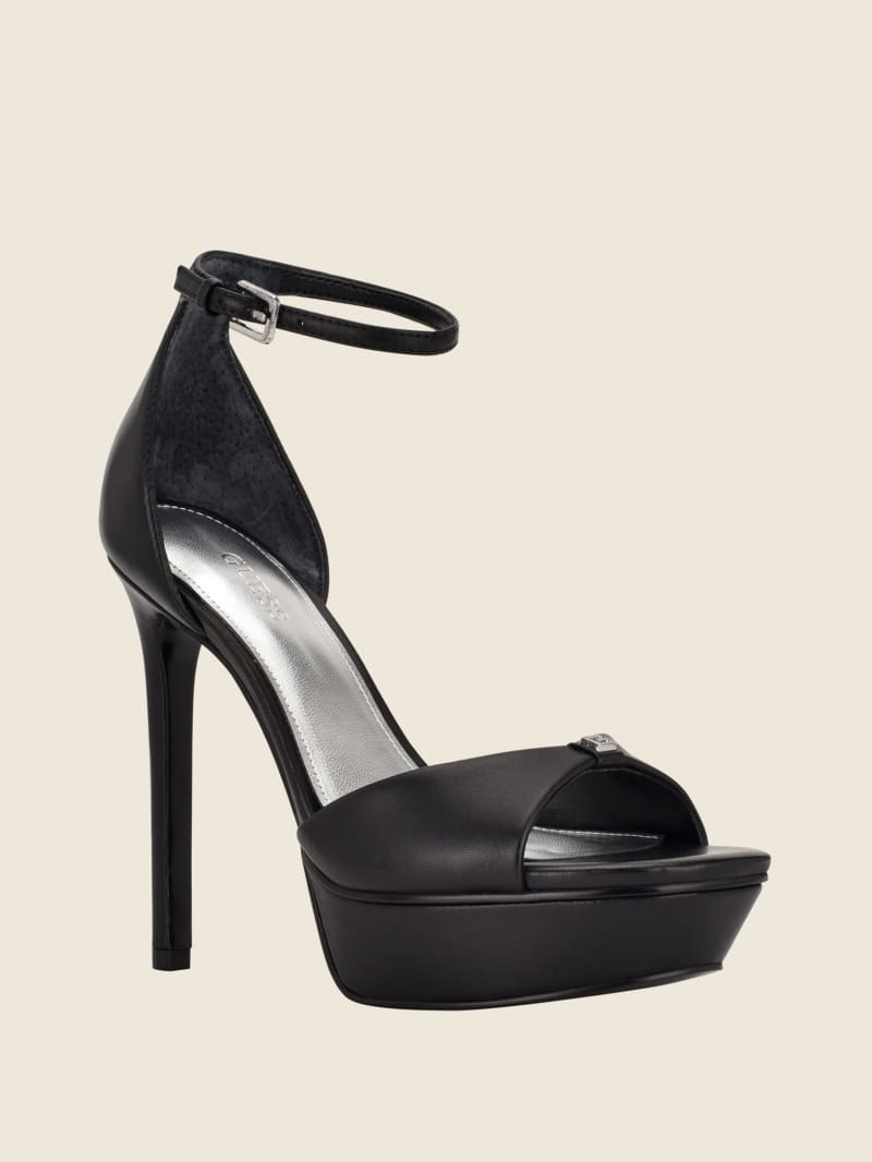 Black Women's Guess Ellsyn Leather Platform Heels | 9308241-TA