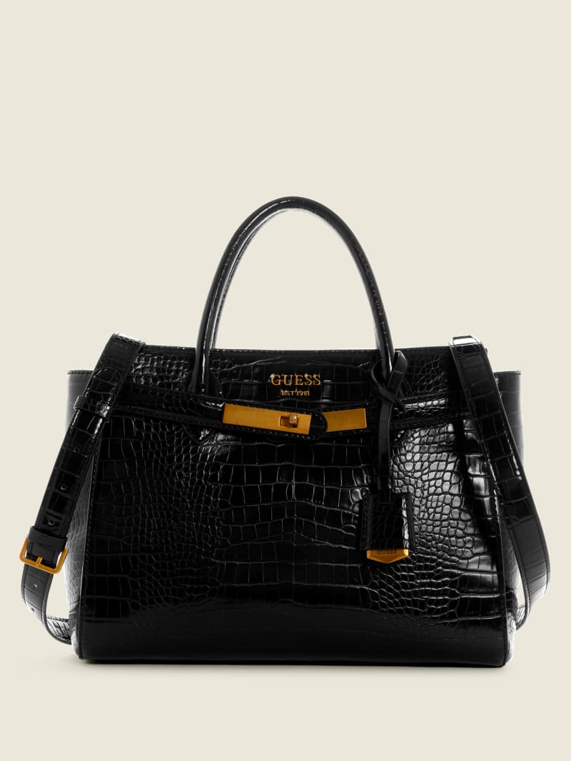 Black Women's Guess Enisa High Society Satchel Bags | 7134928-ND