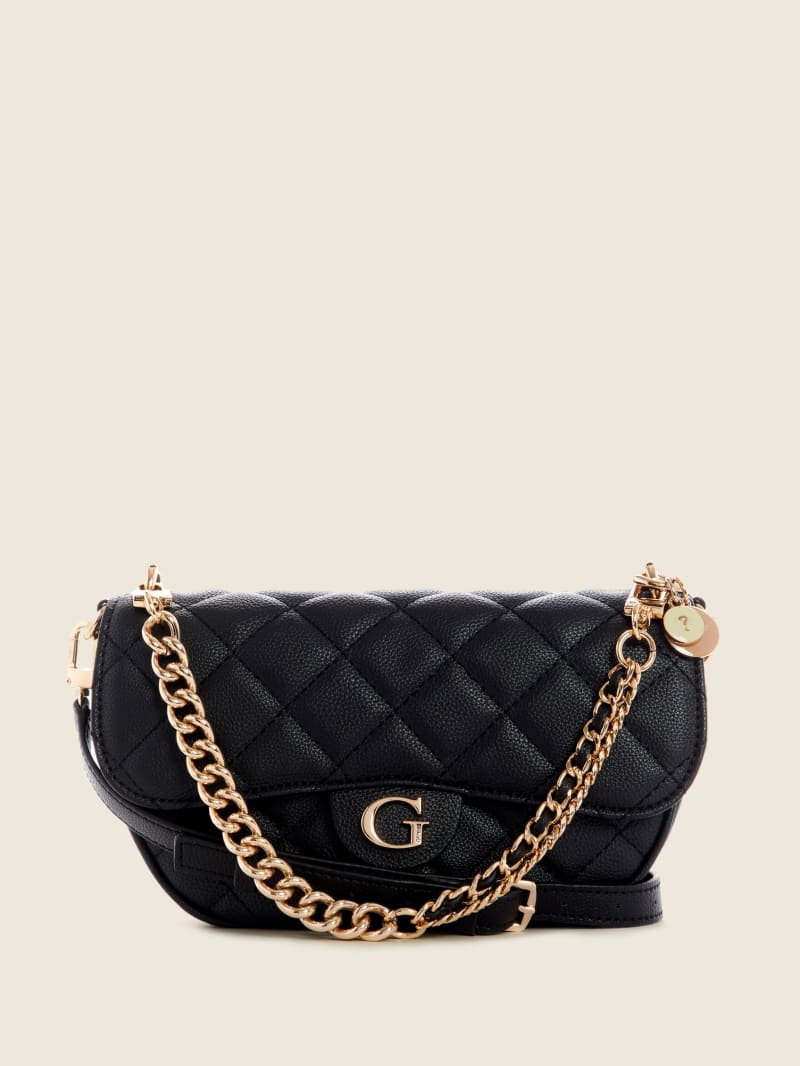 Black Women's Guess Gillian Quilted Flap Crossbody Bags | 9627340-GW