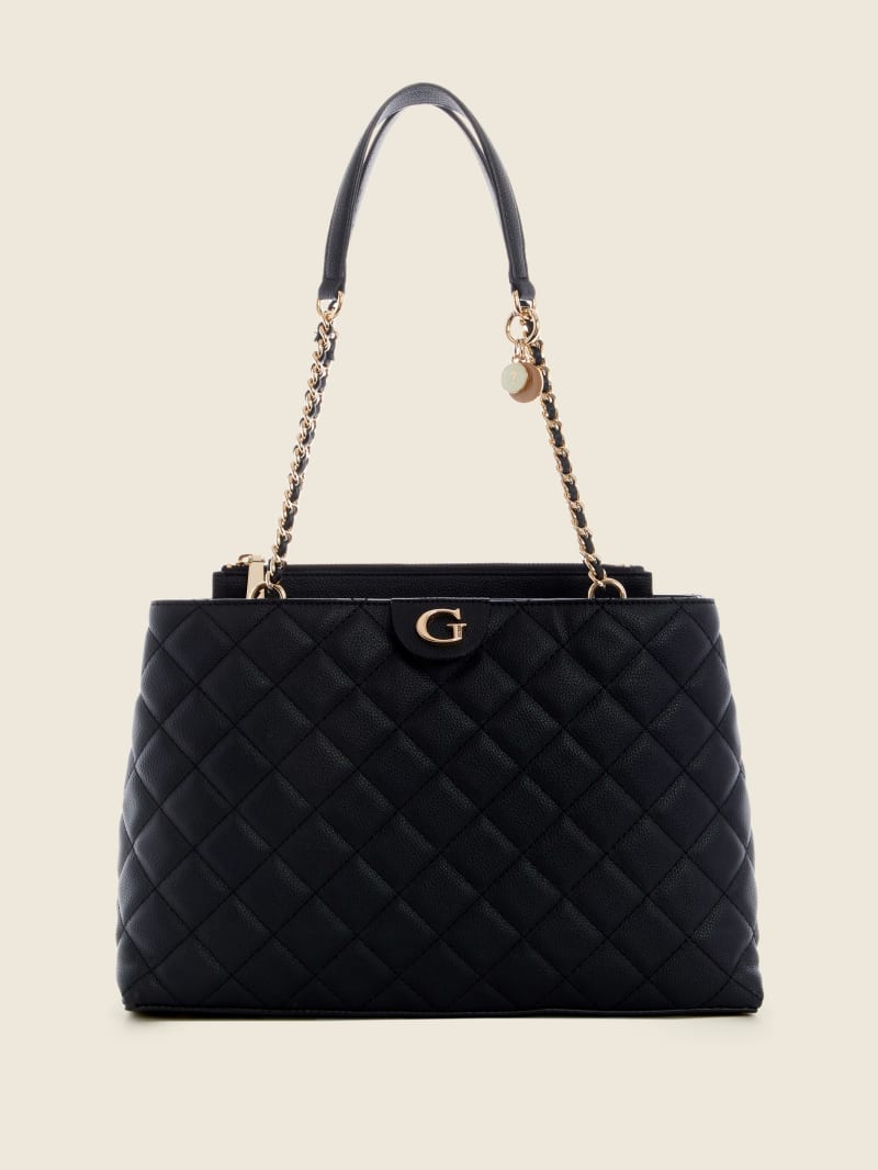 Black Women's Guess Gillian Quilted High Society Satchel Bags | 9034176-ZG