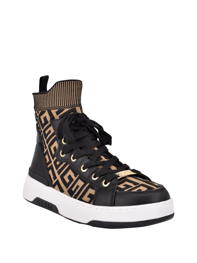 Black Women's Guess Manney Knit Logo High-Top Sneakers | 0742168-SU