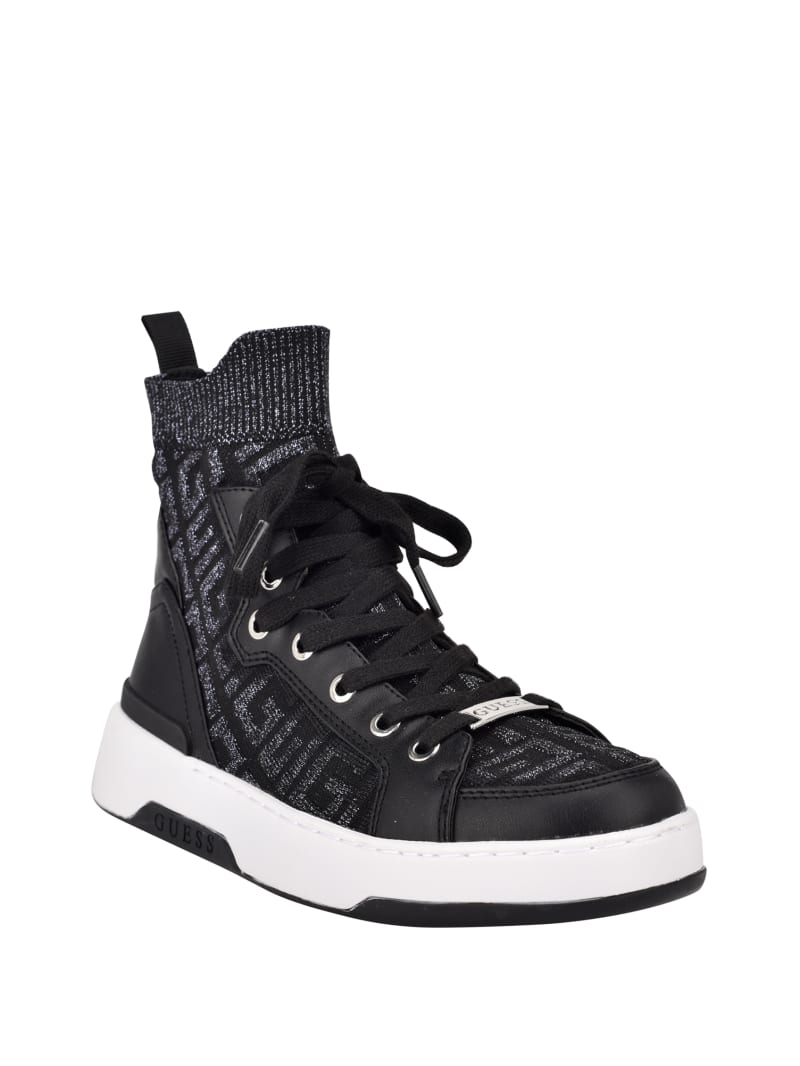 Black Women's Guess Manney Knit Logo High-Top Sneakers | 7936421-OR