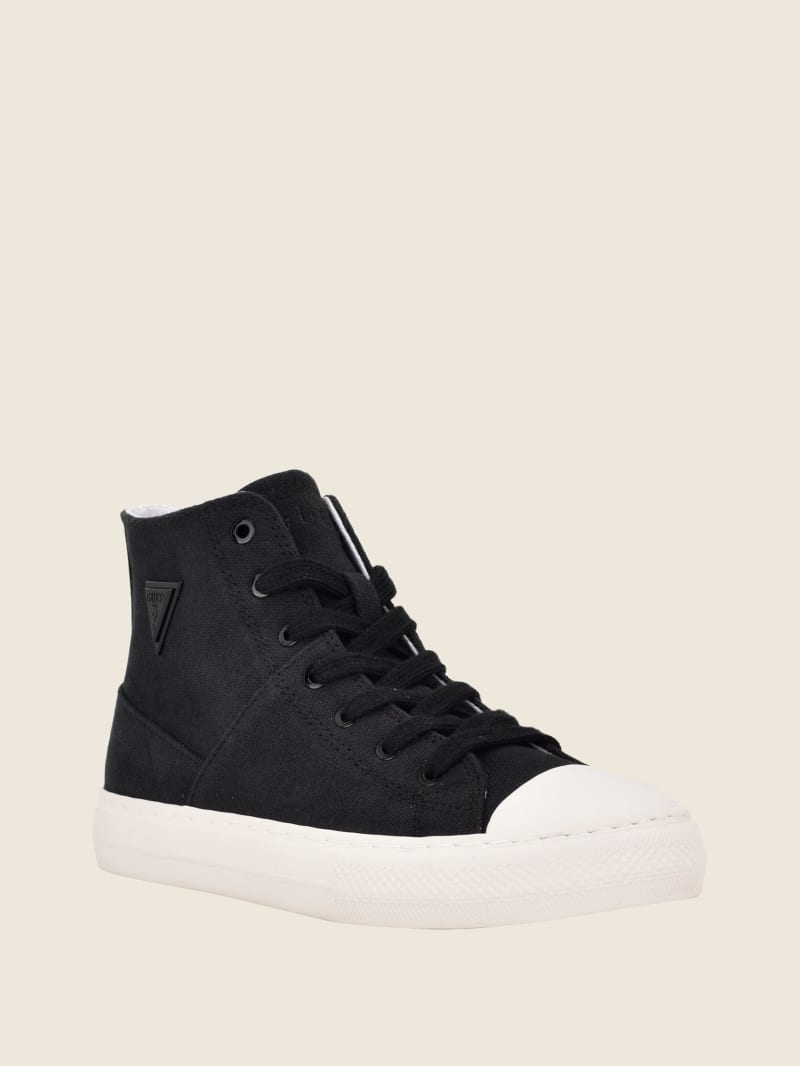 Black Women's Guess Prinze High-Top Canvas Sneakers | 4263918-RL