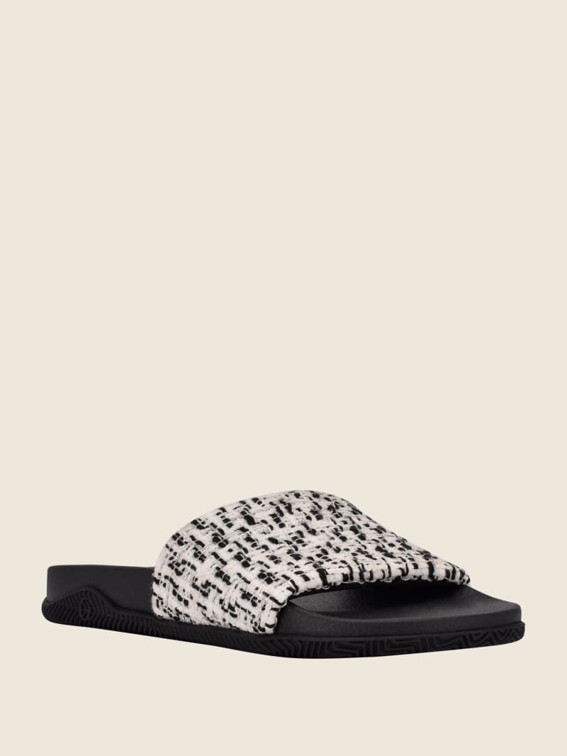 Black Women's Guess Ravan Tweed Pool Slides | 4983076-UX