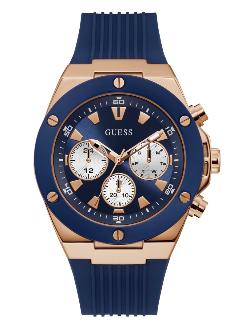 Blue Men's Guess Blue And Rose-Gold Silicone Watches | 2906354-KL