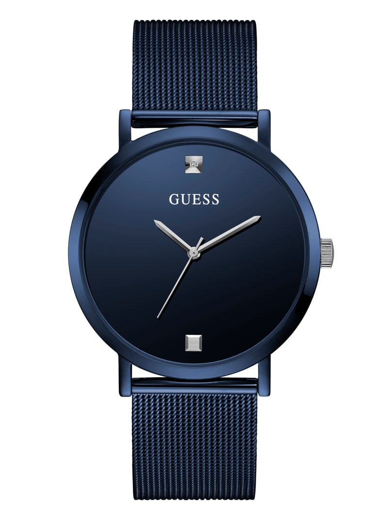 Blue Men's Guess Blue Mesh Diamond Analog Watches | 2174603-GO