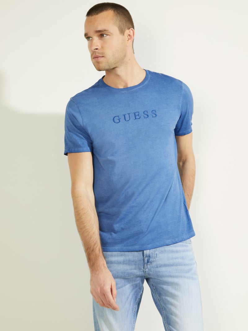 Blue Men's Guess Classic Pima Washed Logo Tee T Shirts | 7490351-ZL