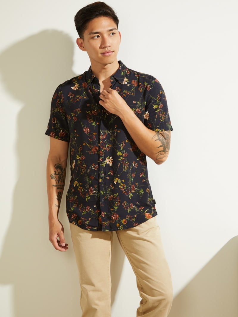 Blue Men's Guess Eco Mystic Floral Shirts | 4032958-RM