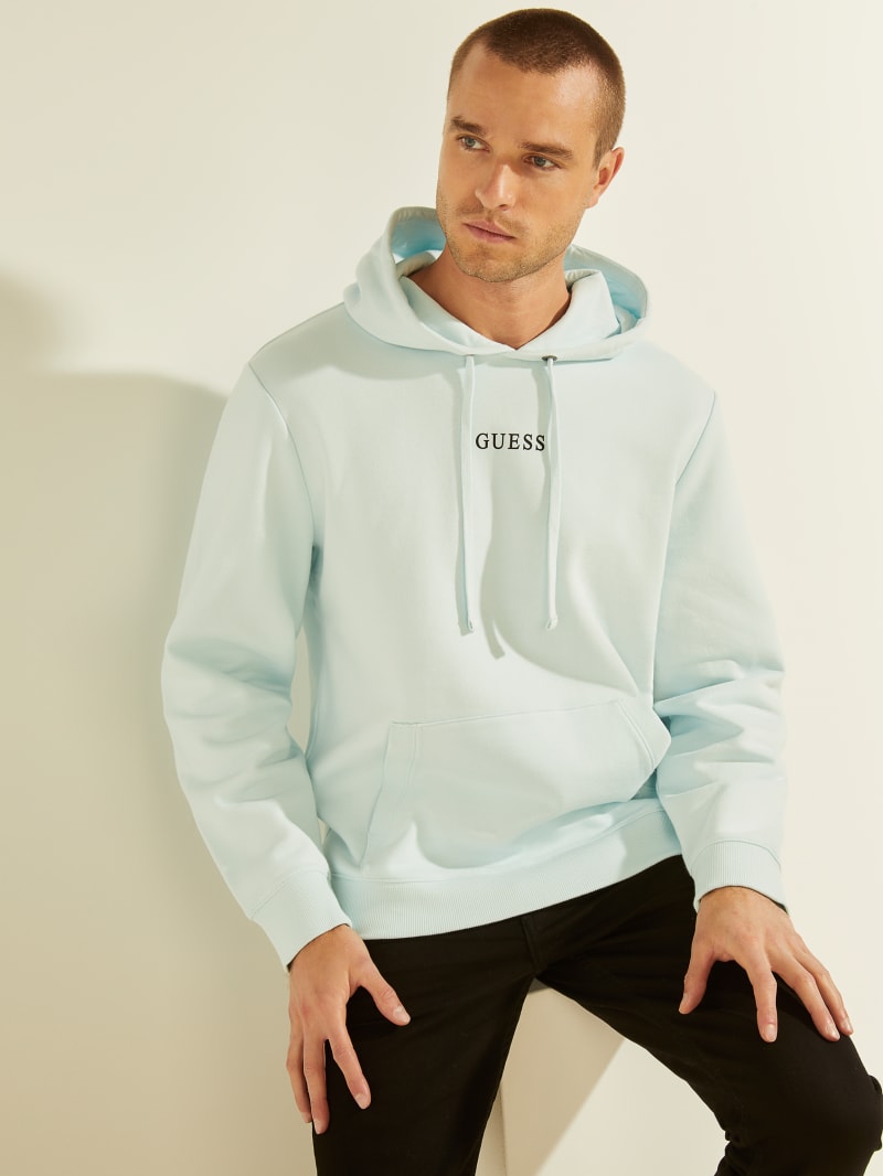 Blue Men's Guess Eco Roy Embroidered Logo Hoodie | 2817594-OW