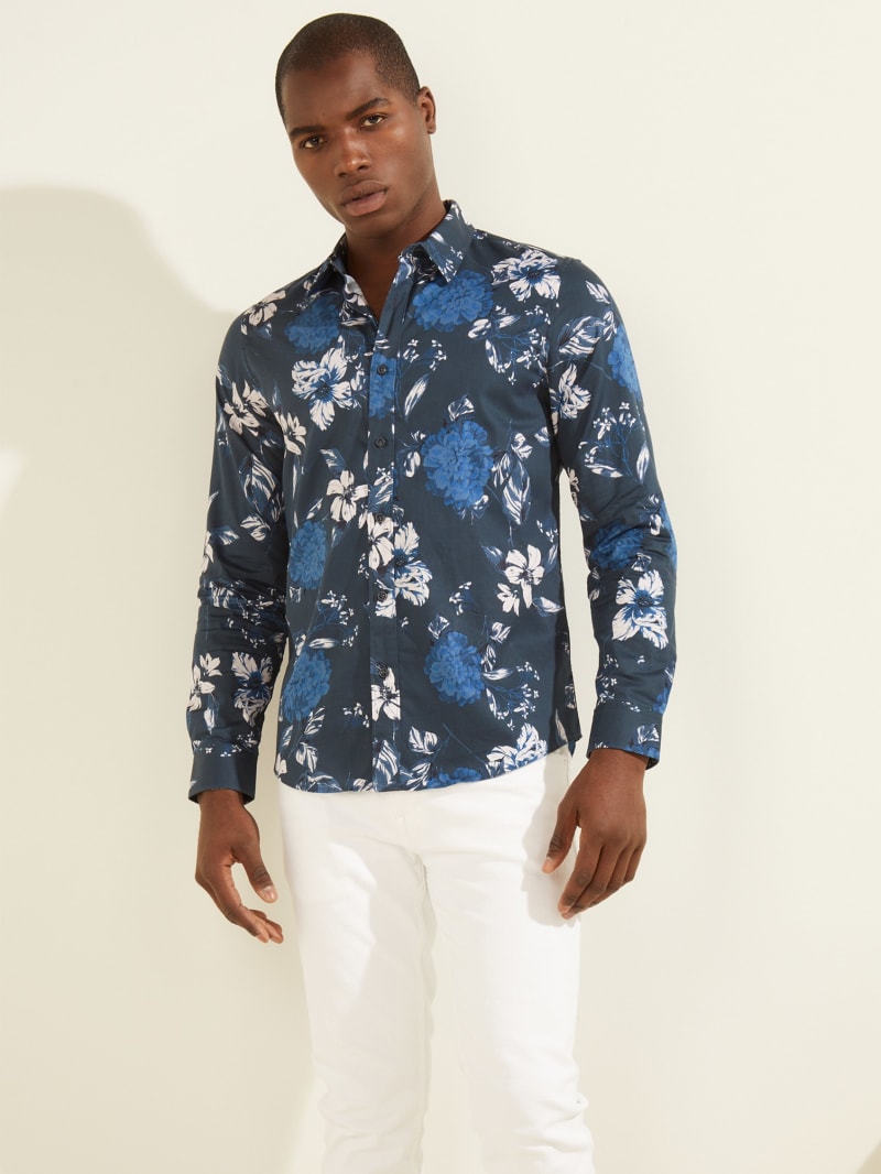 Blue Men's Guess Luxe Camelia Cascade Shirts | 9587140-PW