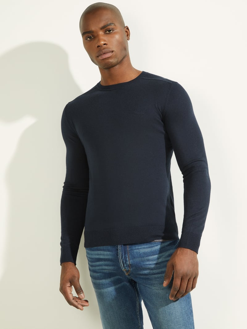 Blue Men's Guess Norman Silk-Blend Sweaters | 0965728-FN