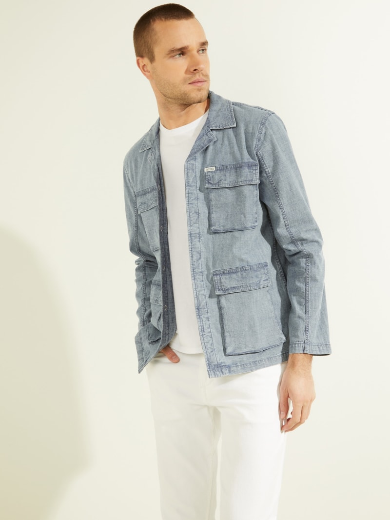 Blue Men's Guess Resort Denim Jackets | 9103762-BO