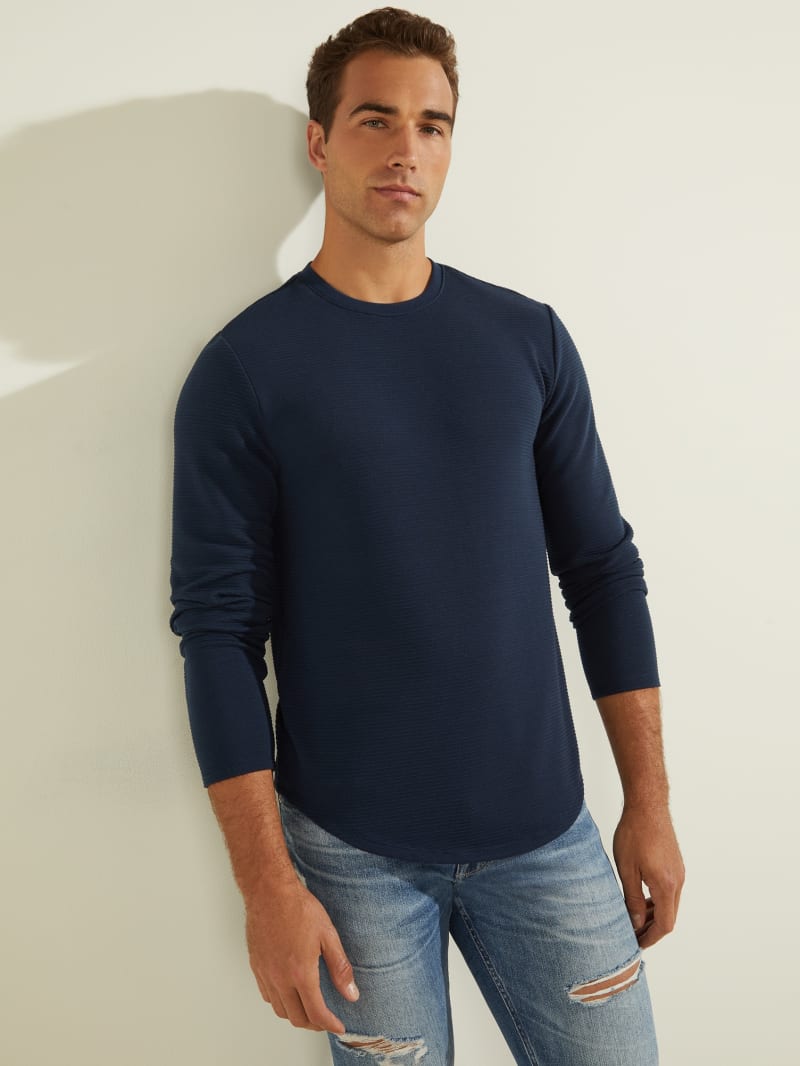 Blue Men's Guess Textured Jersey Crewneck T Shirts | 7584219-BD