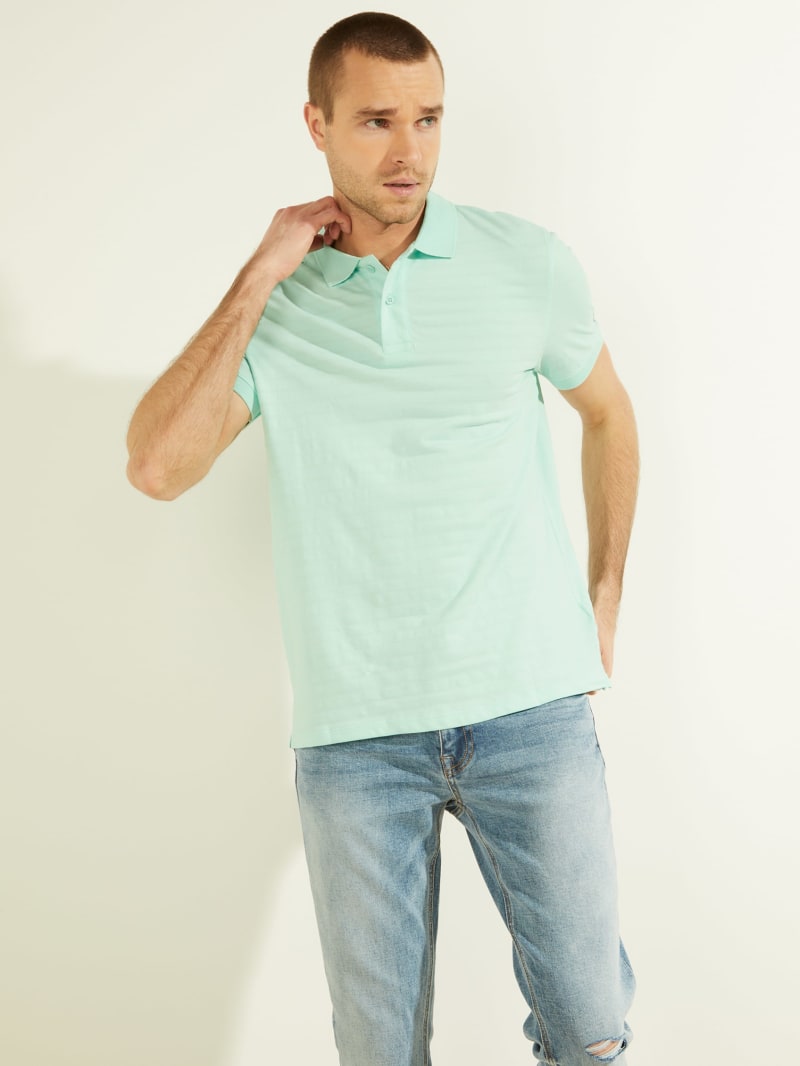 Blue Men's Guess Textured Stripe Shirts | 9451368-HU