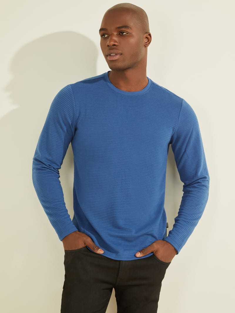 Blue Men's Guess Zuma Long-Sleeve Tee T Shirts | 1235970-XU