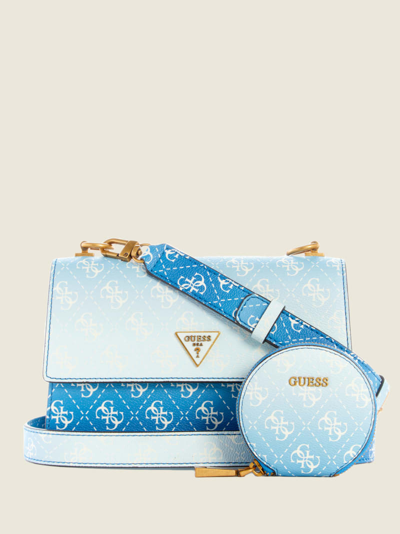 Blue Women's Guess Alexie Ombre Logo Flap Crossbody Bags | 4210739-MF