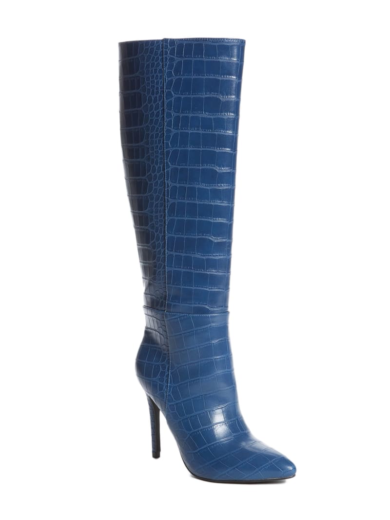 Blue Women's Guess Croc Knee-High Boots | 6143920-YW